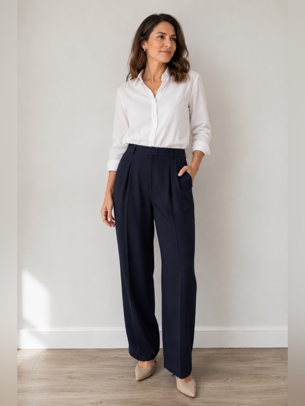 Jones Wear Navy Pleated Front Dress Pant Straight Leg Career Wear Office